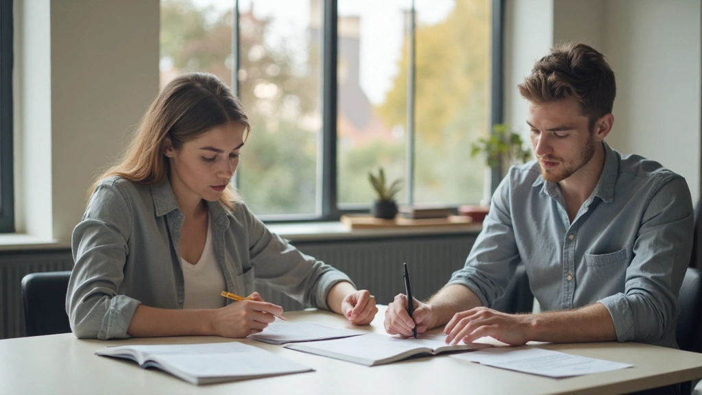 Persoon die Nederlands werkwoorden en verbtijden oefent met flashcards