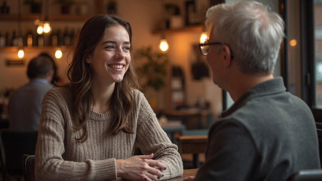 Student die vol vertrouwen Nederlands spreekt met een native speaker in een informele café setting